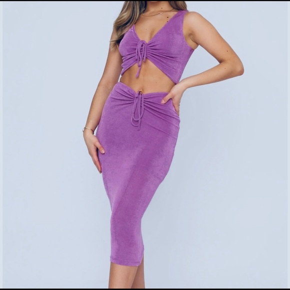 WHITE FOX BOUTIQUE So Romantic Drawstring Set PURPLE 2 piece stretchy M … - Picture 2 of 12